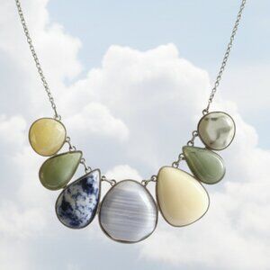 Vintage LOFT Silvertone Teardrop Genuine Stones 16" Necklace